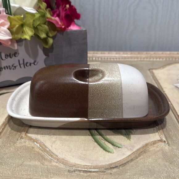 Vintage 70s Mikasa Studio Kiln Stoneware Butter Dish Potters Art Line Ben Seibel - Picture 2 of 14